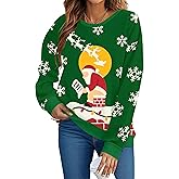 UYIQL Ugly Christmas Sweatshirts for Women Funny Xmas Pullover Novelty Holiday Long Sleeve Outfit