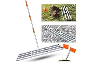MOPAI Lawn Leveling Rake, 48in / Double Side can Switch, with 20pc Marking Flags to Mark Low Spot, Stainless + Powder-Coat, FLAT Level Soil/Dirt/Compost on Lawn, SERRATED Rake Dead Grass/Ruts/Gravel on Yard