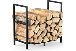 Dicasser Firewood Rack Organizer 2ft Heavy Duty Logs Holder Stand for Outdoor Indoor Fireplace Wood Storage,Black