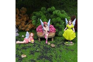 GWINDRISE Fairy Garden Accessories - Mini Fairy Figurines with Flower Chair, Fairy Toys Gifts for Girls, Fairies Miniatures for Fairy Garden Decor, Fairy Birthday Cake Topper or Dashboard Ornaments