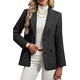 ELLEVEN Womens Wool Blend Tweed Warm Blazers Herringbone Business Casual Fall Winter Oversize Suit Jacket
