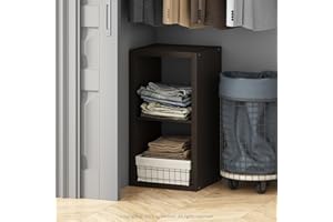 Furinno Cubic Closet Organizers and Storage, 2-Cube Closet Organizer, Open Shelf Closet Storage, Extra Thick Frame for Wardrobe, Bedroom, Living Room, Dark Oak