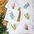 HCRAFT Embroidered White Cloth Napkins - Mixed Hyacinth Bulbs Design, Square 6"x6" With Ladder Hemstitch, Perfect For Christmas Parties - Set of 6