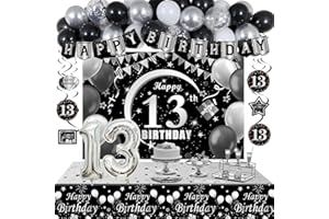 13th Birthday Decorations for Boys Girls, Black White 13 Year Old Boy Birthday Decorations with Happy 13th Bday Banner Balloo