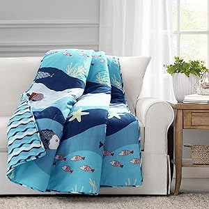 Lush Decor, Blue Sea Life Throw Blanket, 60 x 50