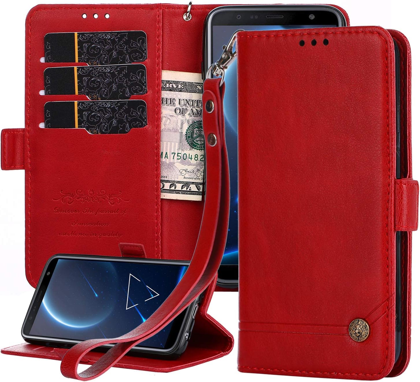 Case for Samsung Galaxy J4 Plus Case Galaxy J4 Prime Leather Wallet Case Durable PU Leather Flip Fold Kickstand Case Cover with ID&Credit Card Slot (Red)