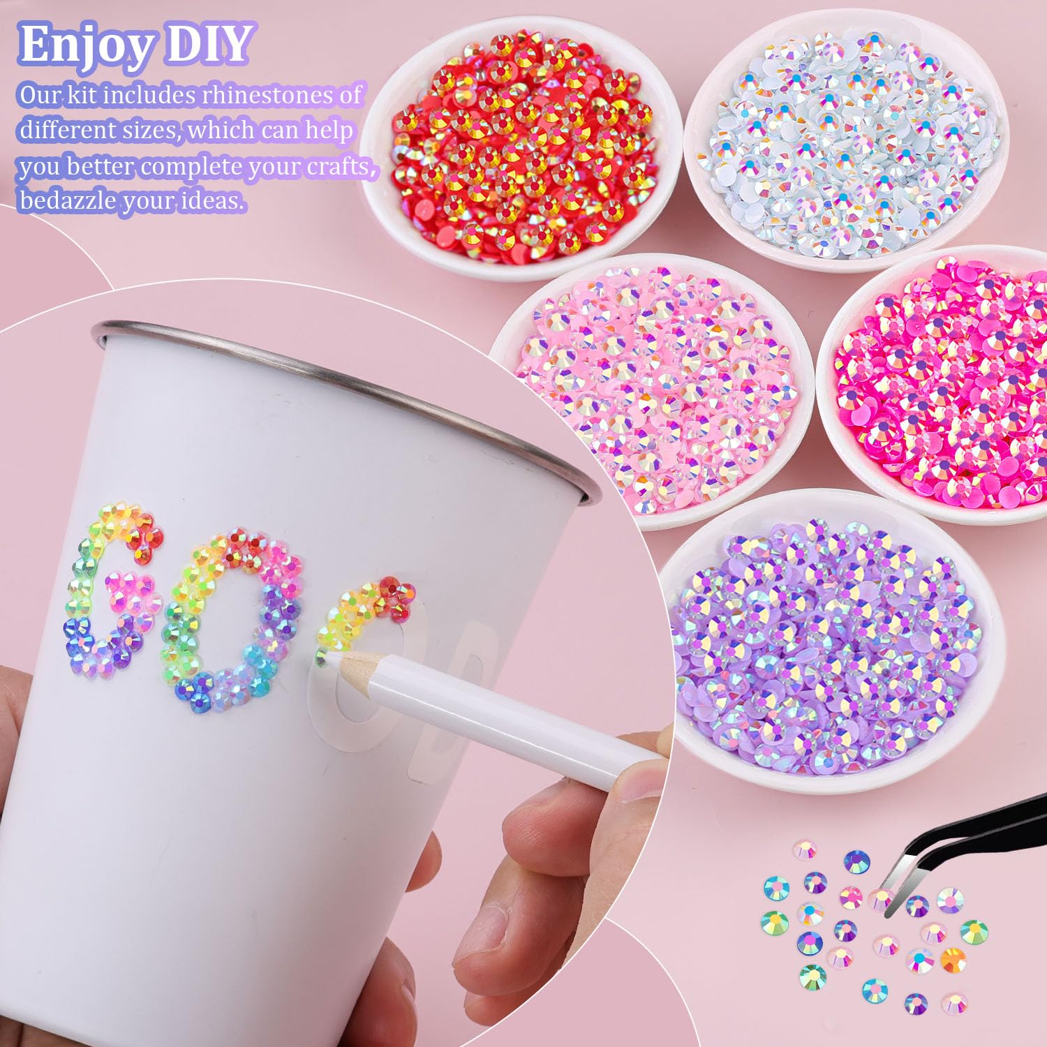 30000Pcs Resin Jelly Rhinestones for Bedazzling, Multicolor 3mm Flatback Gems for Diamond Art, Bedazzler Kit with 3Pcs 10ml B7000 Jewelry Glue for Nail Art Crafting Book Makeup