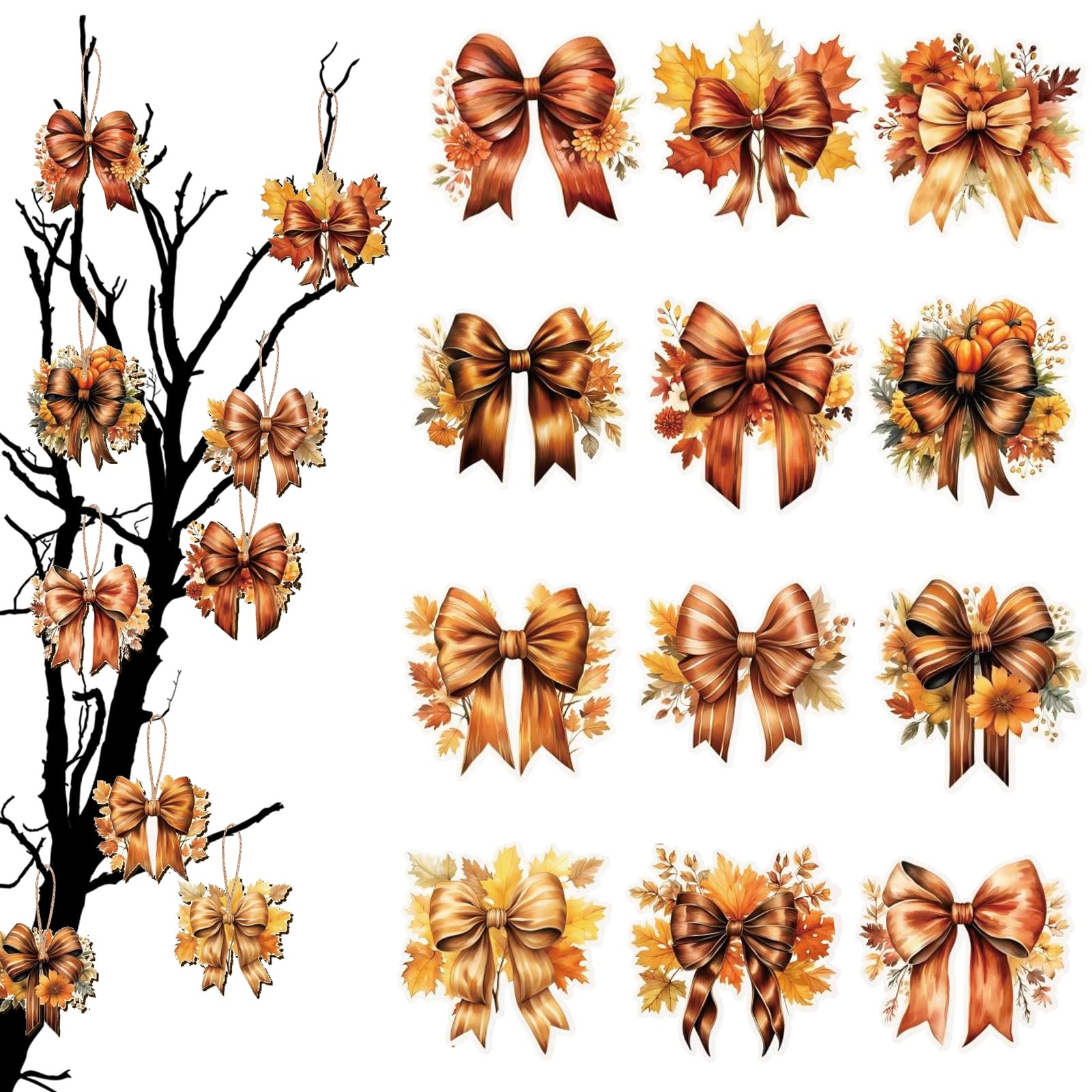 Photo 1 of Pcs Fall Wooden Hanging Ornaments Fall Tree Decorations Thaknsgiving Bow Wood with Ropes Hanging Signs Pendant for Home Tree Party Indoor Decorations