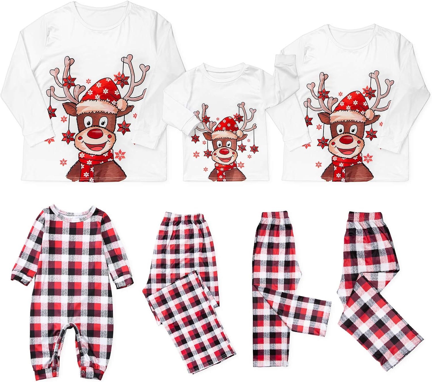 SWOMOG Weihnachts Schlafanzug Set - Buffalo Plaid Pyjama Für Paare & Familie