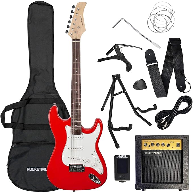 Rocket Full Size Beginner Electric Guitar Premium Pack with Amp Amazon