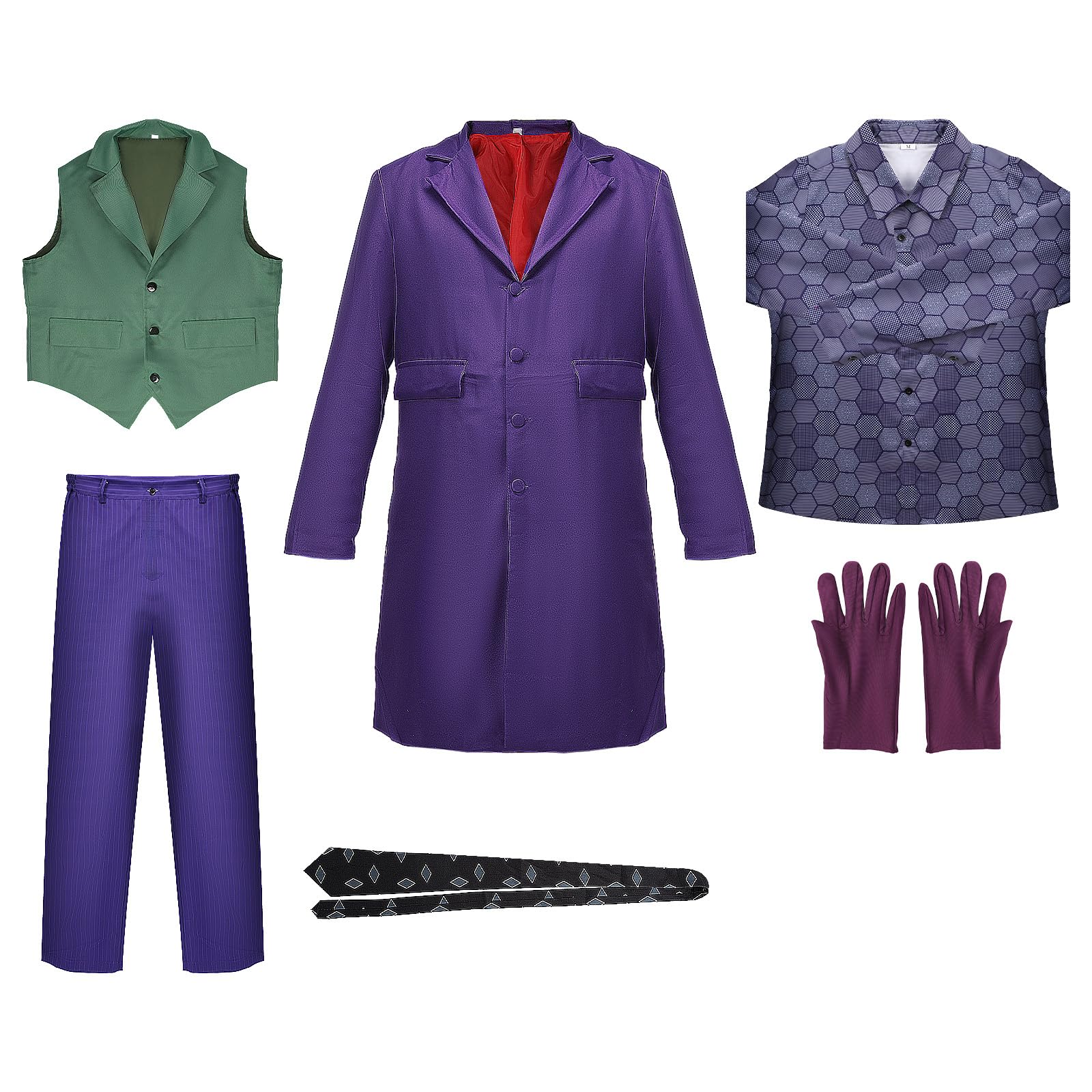 Dacnod Clown Costume for Kids 7Pcs Clown Cosplsy Outifits Purple Shirt Vest Tie Coat Pants Chain Gloves Halloween Party Cosplay Accessories
