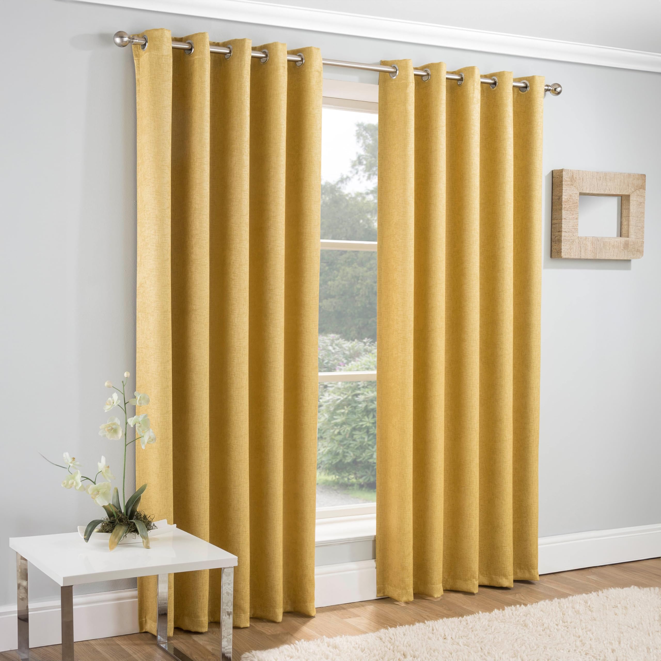 Enhanced Living Vogue Ochre 46 x 90 inch (117x229cm) Eyelet Thermal Noise Reducing Dim Out Curtains for Bedroom and Living Room