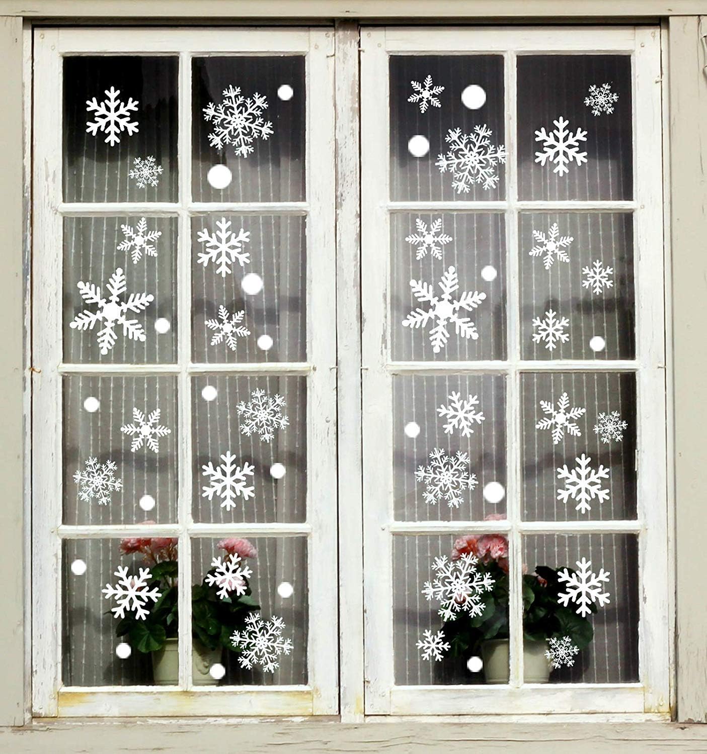 iBOXO 195PCS White Snowflakes Window Clings Decal Stickers Christmas Winter Xmas Decorations Ornaments Party Supplies Xmas Party Stickers Decal Ornaments Snowflake Banner