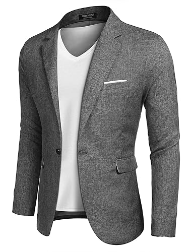 COOFANDY Men Suit Jacket Linen Slim Fit Sport Coat Business