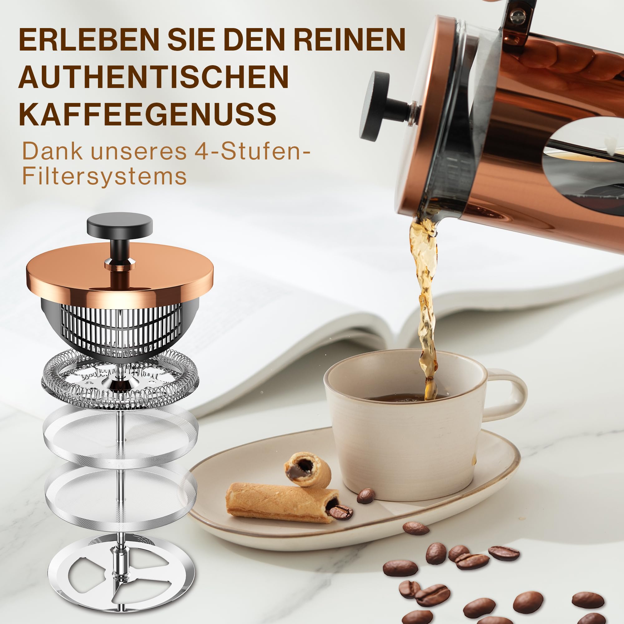 bonVIVO French Press 1L Kupfer-Optik – Kaffeepresse 8 Tassen 4