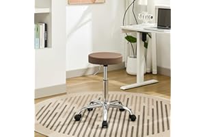 FIRAVOE Adjustable Office Stool with Wheels 19.5"-26.6", Brown Thick Cushion Backless Rolling Chair (Coffee Brown)