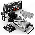 WENDERK Adjustable Stainless Steel Mandoline Food Slicer with Cut Resistant Gloves [Upgraded] - Professional Handheld Kitchen Mandolin Julienne Cutter to Slice Vegetables Fruits Chips French Fry