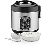 Hamilton Beach Digital Programmable Rice Cooker & Food Steamer, 8 Cups Cooked (4 Uncooked), With Steam & Rinse Basket, Stainl