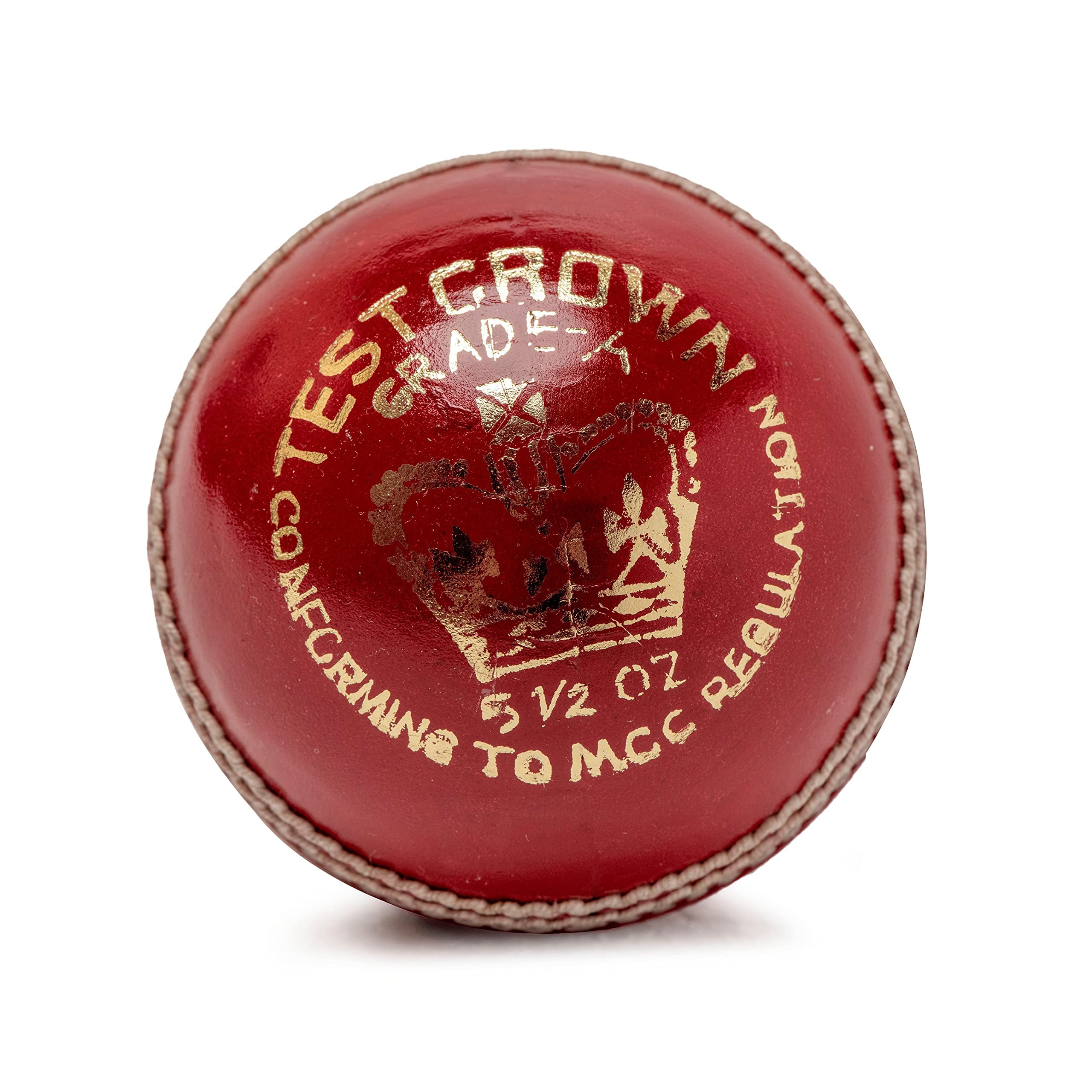 Zipper Leather Cricket Ball Senior Match Quality Hand Stitched Balls 5.50oz Weight (TEST CROWN (RED), Pack of 1)