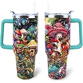XAIVEZL Mushroom Tumbler 40 oz Tumbler with Handle and Straw Lid Leak Proof - Stainless Steel Insulated Tumbler - Travel Mug for Mothers Day Birthday Gift for Women Mom Daughter