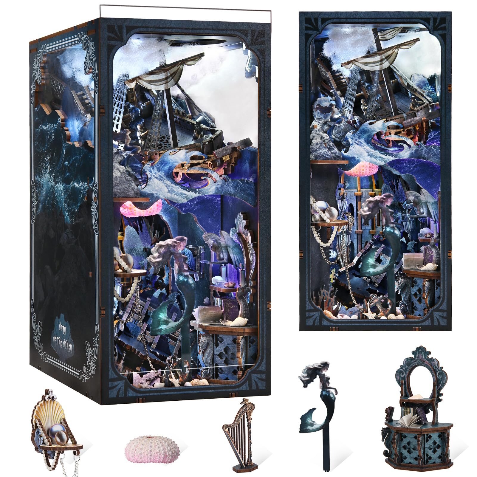 MiniCity DIY Miniature Dollhouse Book nook Bookshelf Insert Decor Kit with LED Light-Sirens Song — image 1