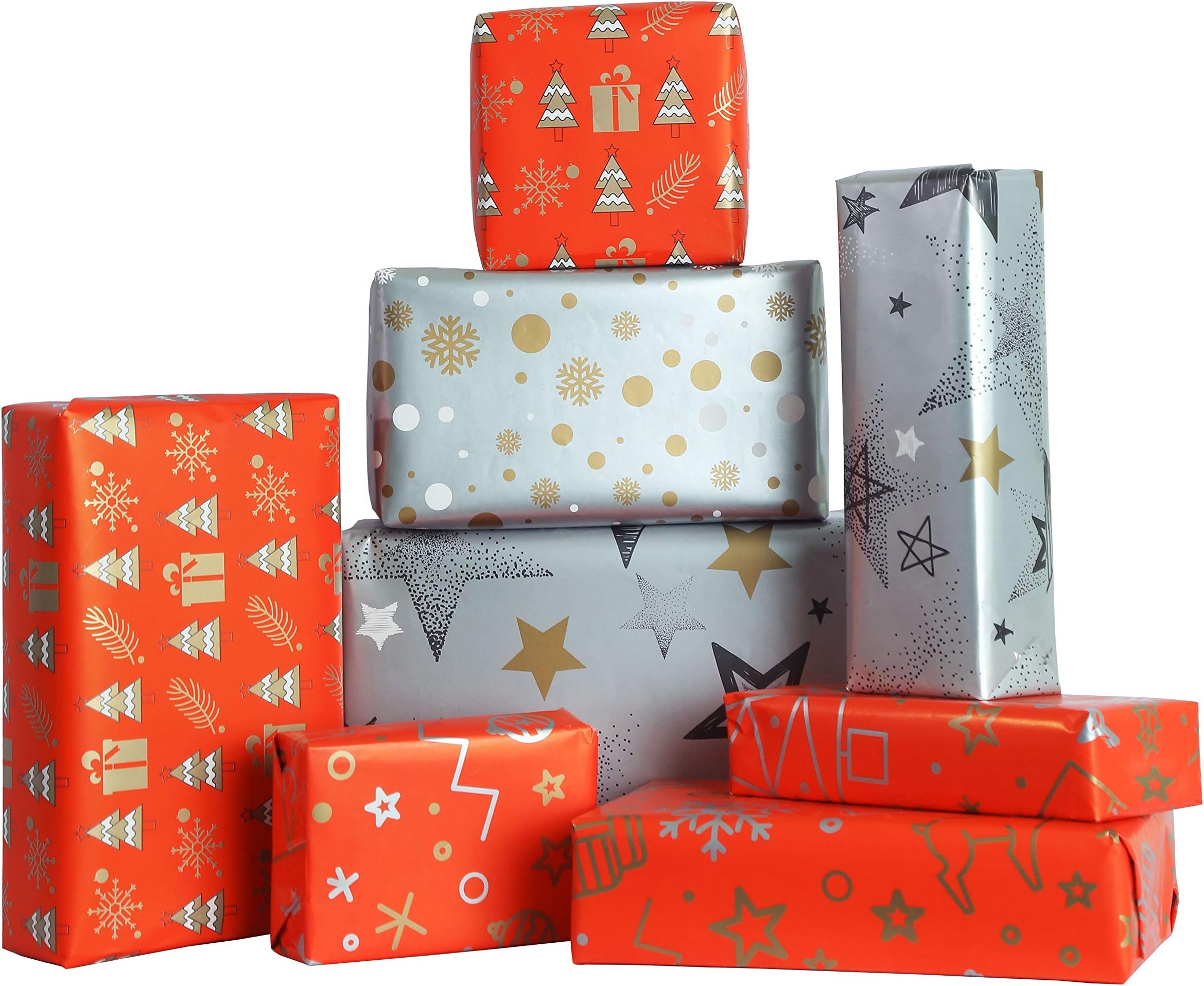 Lussoliv 20 Pcs Premium Gift Wrapping Paper 4 Designs x 5 Sheets ea. (17x24 Inch / 43x61 cm) - Christmas Sparkle