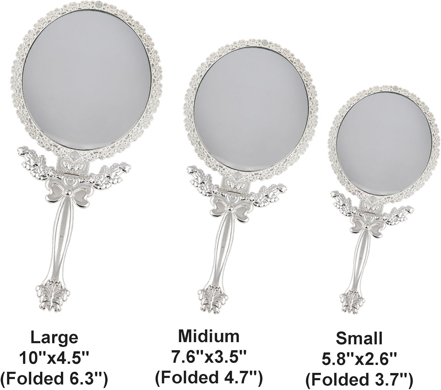 Butterfly Designed Double Sided Magnification Hand Held Makeup Metal Mirror Folding Handle Stand Travel Mirror (Large, Silver): Home & Kitchen