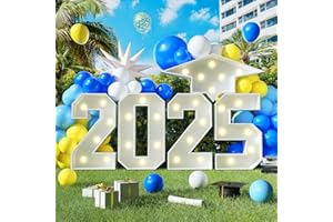 HILAVO 2025 Light Up Numbers Marquee 3FT for Graduation Decorations with Graduation Cap, White Big Mosaic Number with Lights 2025 Cardboard Pre-Cut Frame for Class of 2025 High School College Grad Party