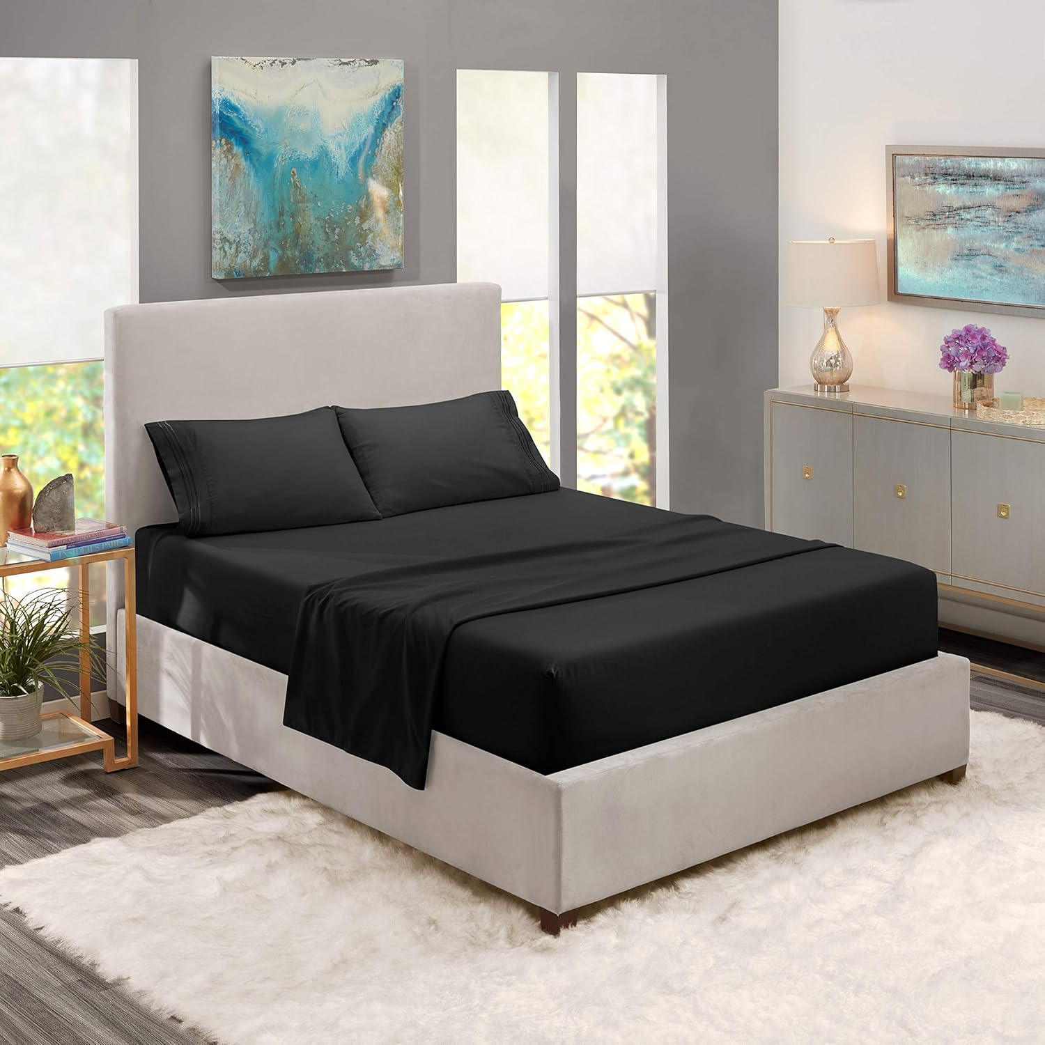 Full Sheets - Bed Sheets Full Size – Deep Pocket Hotel Sheets – Cool Sheets - Luxury 1800 Sheets Hotel Bedding Microfiber Sheets - Soft Sheets – Full - Black