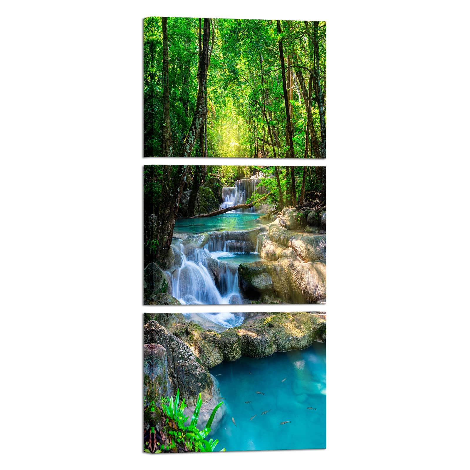 Photo 1 of iKNOW FOTO 3 Piece Canvas Wall Art Nature Landscape Pictures Green Forest Waterfall Poster Canvas Prints Framed Artwork Spa Bathroom Bathroom Room Decor 12x16inchx3pcs