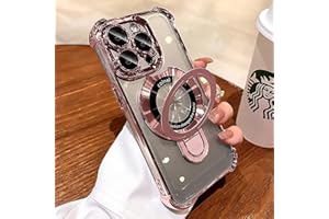 Uioeua for iPhone 15 Pro Max Case with Magnetic Ring Stand,[Compatible with MagSafe] Four Corners Shockproof [Military Grade Drop Protection] Luxury Slim Kickstand Case for iPhone 15 Pro Max-Pink