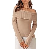 PRETTYGARDEN Off The Shoulder Sweater for Women 2026 Fall Fashion Cute Long Sleeve Tops Winter Ribbed Pullover Knit Outfits