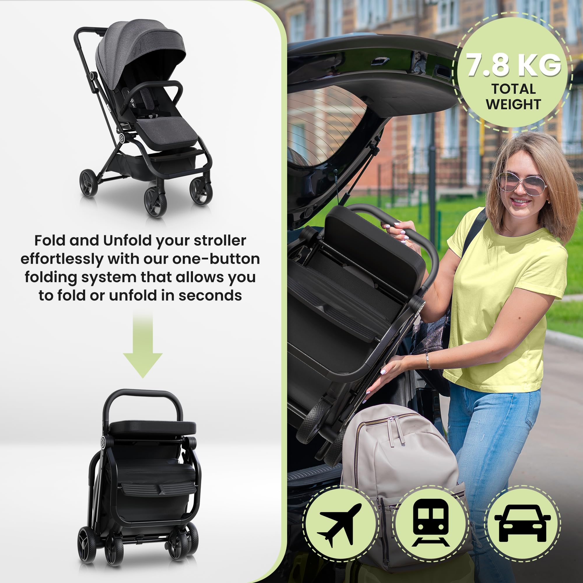 Lightweight Travel Stroller - Aluminum Foldable Stroller for Toddlers 0-4 with 360° Rotating Seat, 3-Way Adjustable Backrest - Compact Strollers for Travel, Airplane Strollers for Baby & Infant