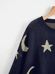 WDIRARA Women's Star Moon Print Long Sleeve Sweater