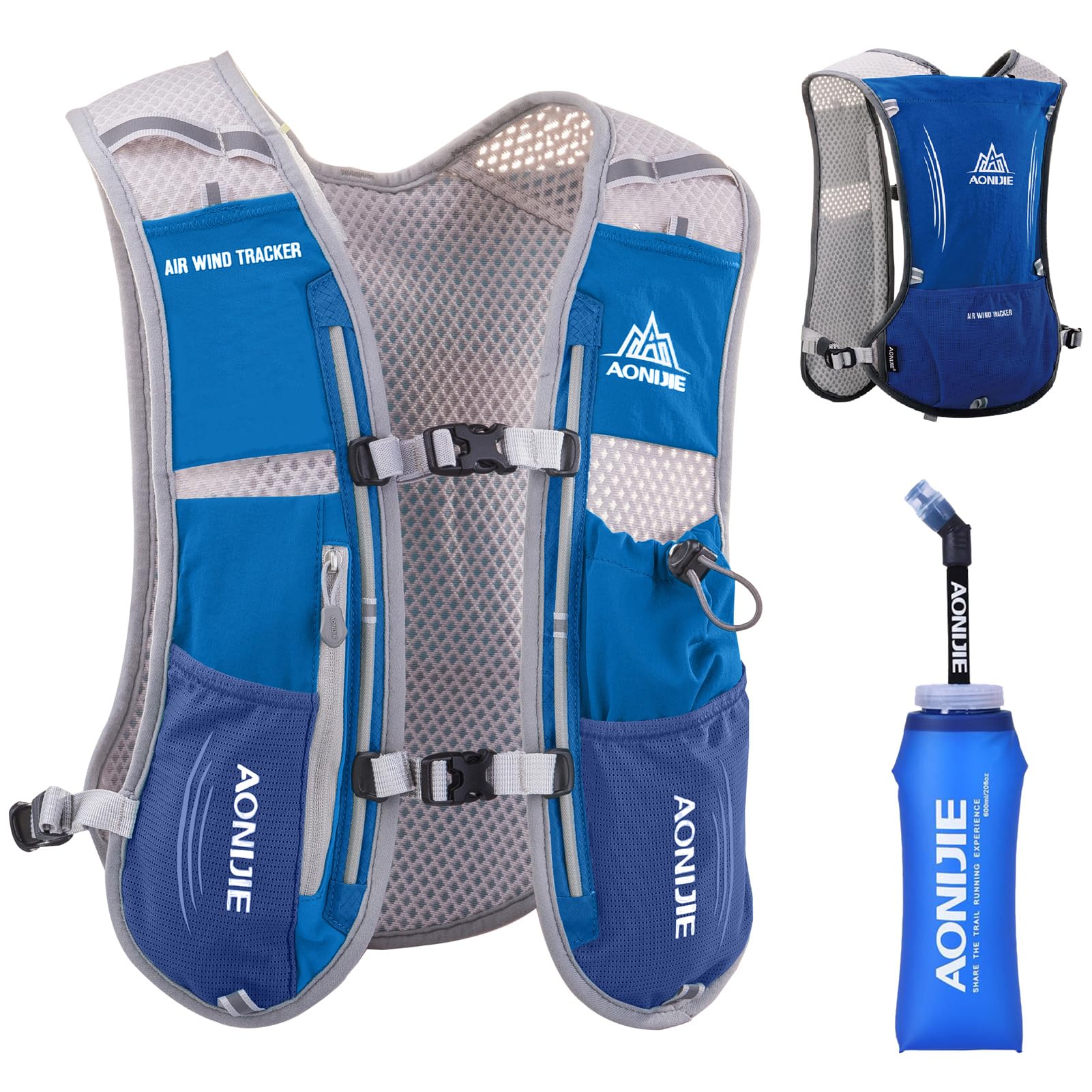 5 L Running Vest Backpack, Lightweight Hydration Vest Backpack for Women & Men Outdoor Sports, Marathon, Trail Race, Cycling, Hiking, Climbing (Blue with 600ml Soft Flask)