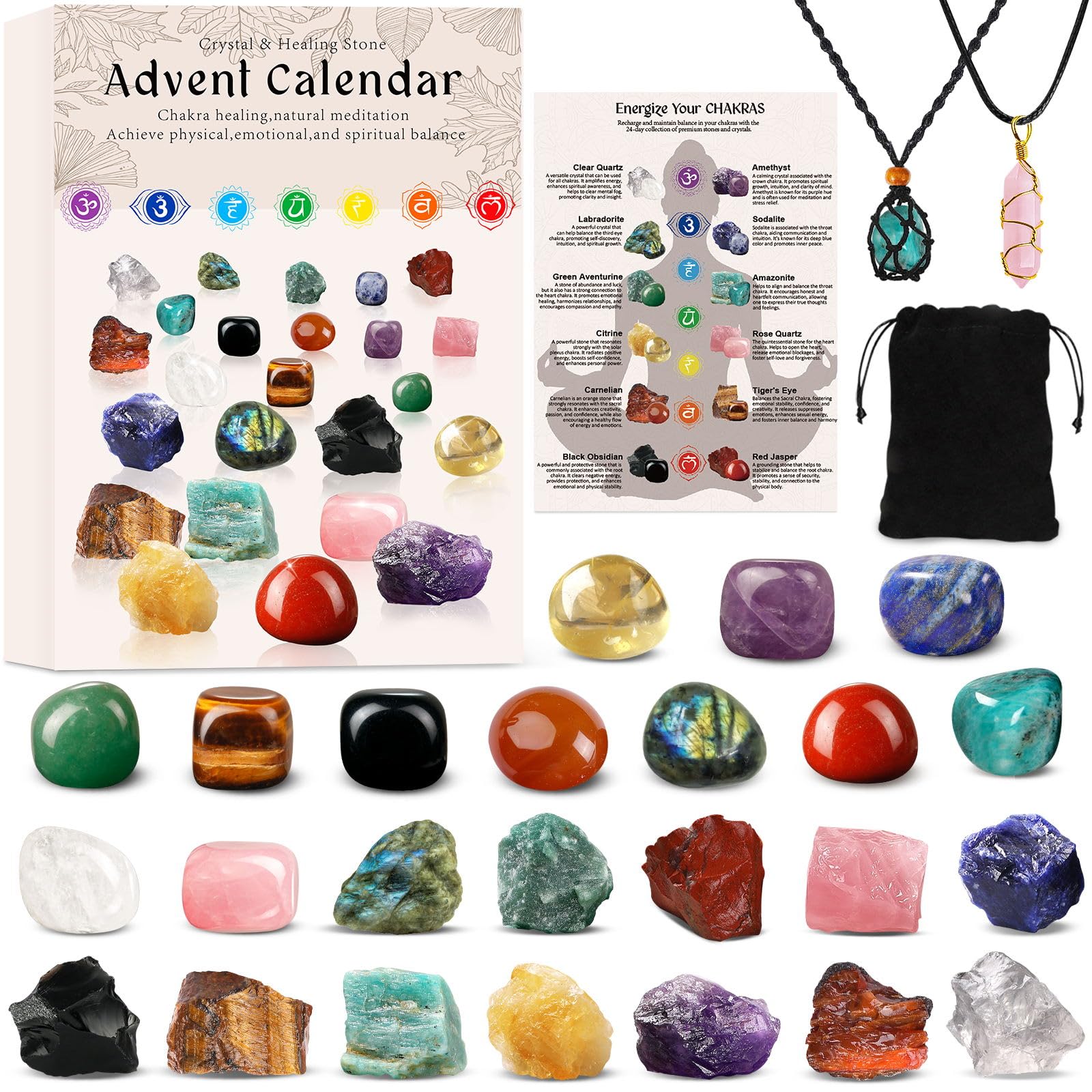 Advent Calendar 2025 Crystals Women 24 Days Chakra Crystals&Healing Stones,Christmas Countdown Calendar Natural Stones Crystals Healing Journey for Girls Boys