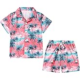 YUEMION Boys Hawaiian Outfit 2Pcs Set Summer Beach Button-Down Shirt Top + Shorts for Kids 2-10 Years