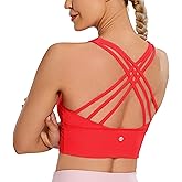 CRZ YOGA Naked Feeling Criss Cross Longline Sports Bras for Women - Wirefree Padded Strappy Yoga Cropped Tops