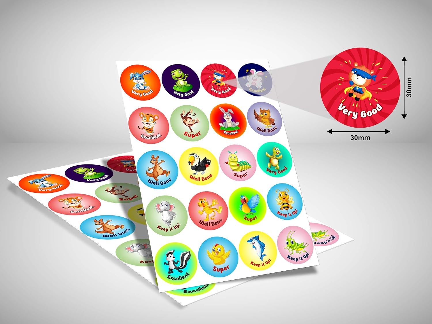 120 Motivational Cartoon Animal Reward Stickers with waterproof for Kids or Children’s Achievements Appraisal vinyl Sticker,30 mm Circle Labels #SNP01 - Sara Prints - Image 3