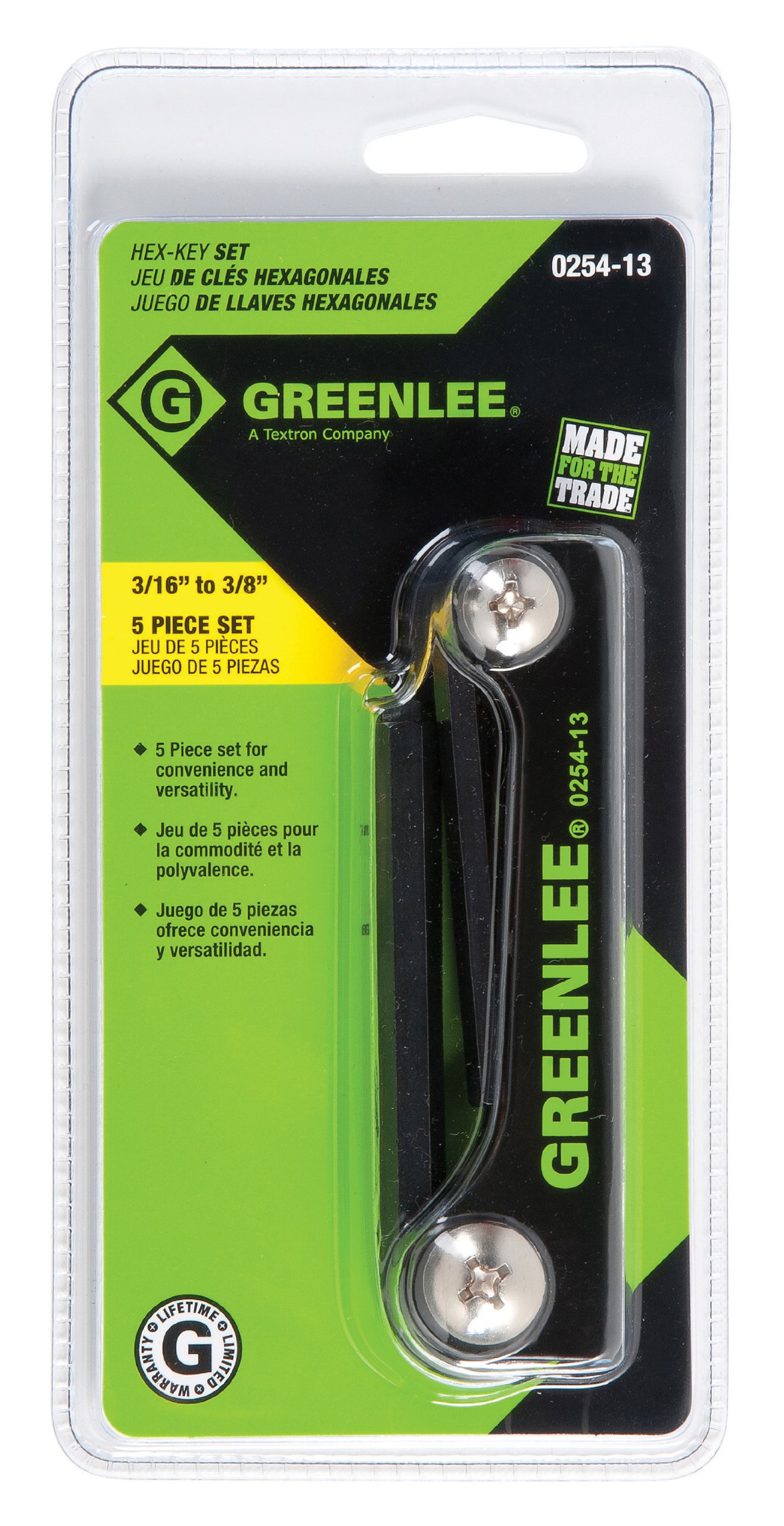 Greenlee 0254-13 Folding Hex Key Set, 5-Piece