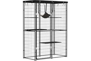 PawHut Catio Outdoor Cat Enclosure, Weld Wire Outdoor Cat House with Waterproof Cover, 4 Jumping Platforms, Hammock, Cat Cage