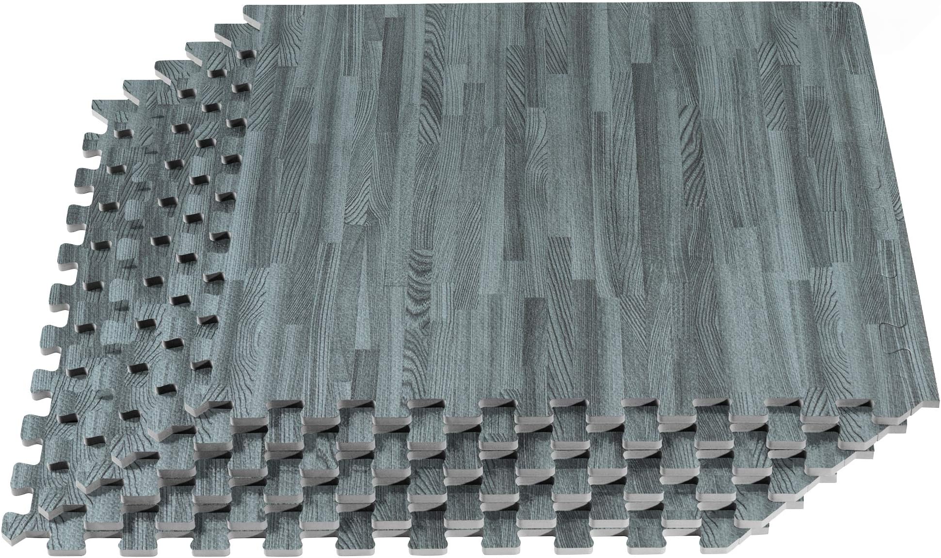 New Forest Floor 3/8 Inch Thick Printed Foam Tiles, Premium Wood Grain Interlocking Foam Floor Mats, Anti-Fatigue Flooring, 24 in x 24 in