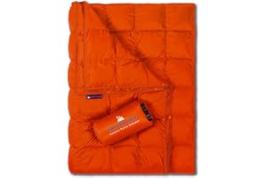 Get Out Gear Double Puffy Camping Blanket - Extra Puffy, Packable, Lightweight and Warm | Ideal for Outdoors, Travel, Stadium, Festivals, Beach, Hammock | Water-Resistant Camp Quilt (Orange/Gray)