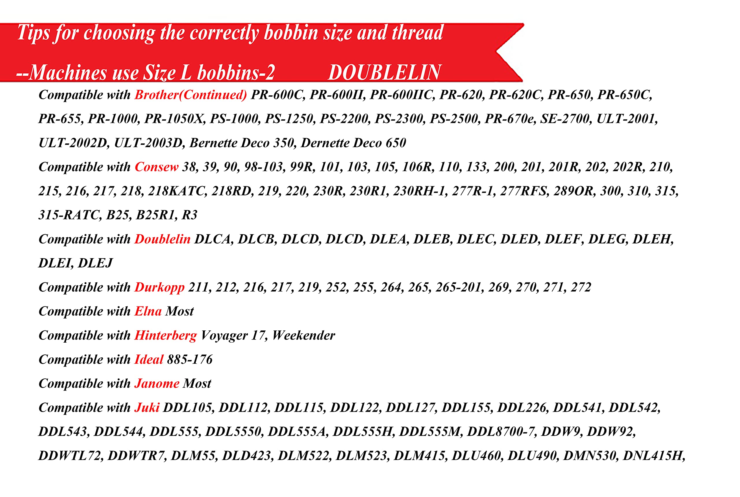 DOUBLELIN Prewound Bobbin, Cardboard, Size L (SA155, Size 9.4), White Color, 144pcs per Box, 75D/2 Polyester, Compatible with Babylock, Barudan, Bernina, Brother, Consew, Singer, Tajima and More