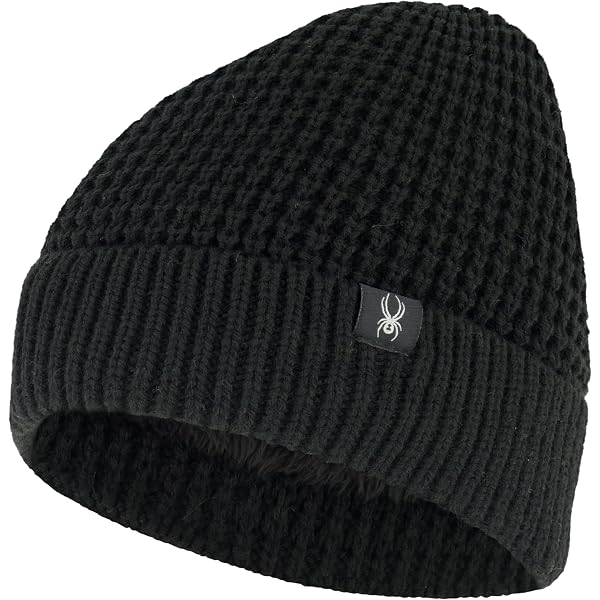Spyder Womens Fuzzy Knit Ribbed Cuff Beanie, Black, One Size at