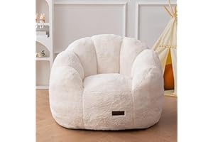MAXYOYO Kids Bean Bag Chair, Floral Shaped Bean Bag Sofa, Plush Faux Fur Toddler Couch with Petal Backrest for Boys Girls, Stuffed Cozy Sofa for Nursery, Bedroom, Beige