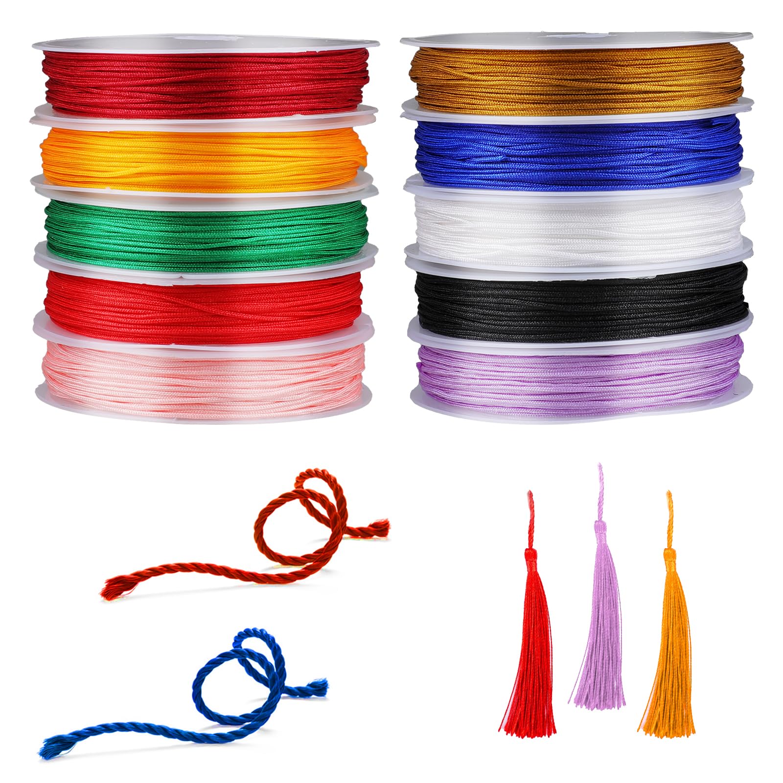 10 Rolls Nylon Cord, 0.8mm String for Bracelets, Chinese Knotting, Colored Beading for Braided Ropes, Jewelry Making, Beads, Wind Chimes (10 Colors)