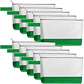 Sinzip 10 Pieces Cotton Canvas Makeup Bag with Bottom and Strap, Multi-Purpose Cosmetic Bag with Zipper Travel Toiletry Pouch, Blank DIY Craft Bag (White&Green, S)