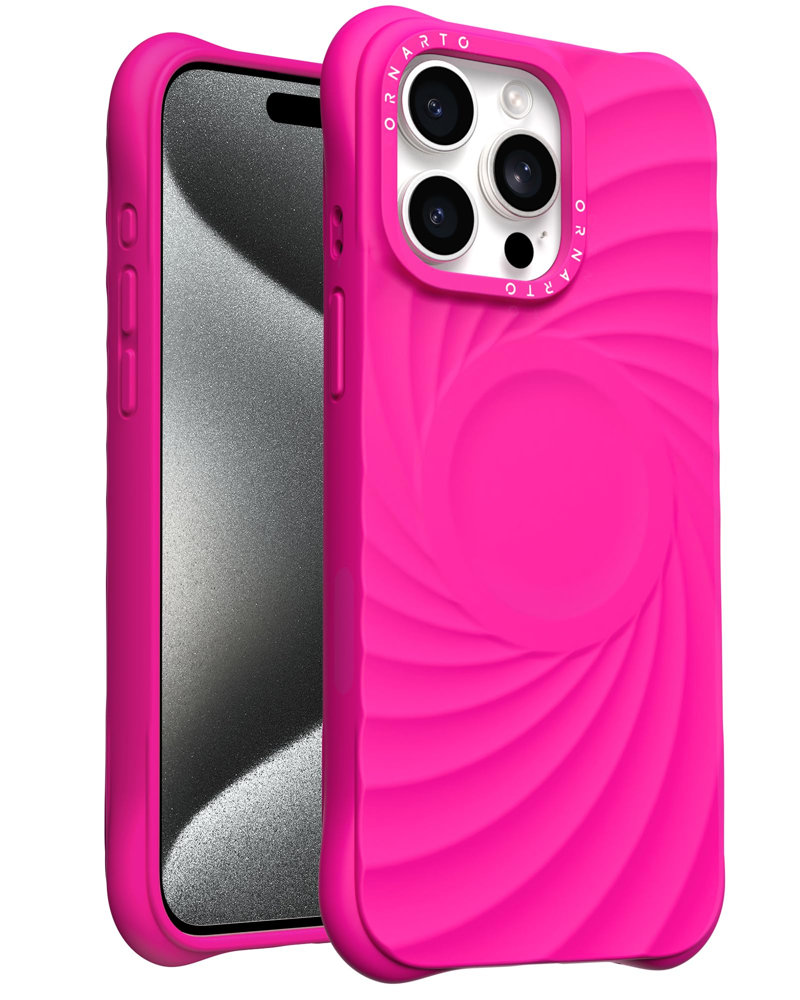 ORNARTO Vortuxe for iPhone 15 Pro Case 6.1" | 2X MIL-STD Drop Protection | Compatible with MagSafe | Sleek Aesthetic Liquid Silicone Phone Cover - Hot Pink Image