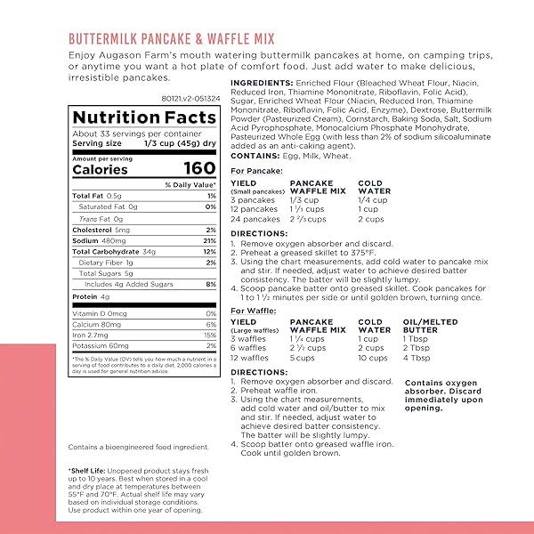 BUTTERMILK PANCAKE AND WAFFLE MIX CAN EMERGENCY FOOD SUPPLY, 33 SERVINGS, 10 YEAR SHELF LIFE – WAFFLE AND PANCAKE MIX JUST ADD WATER, INSTANT BREAKFAST FOOD